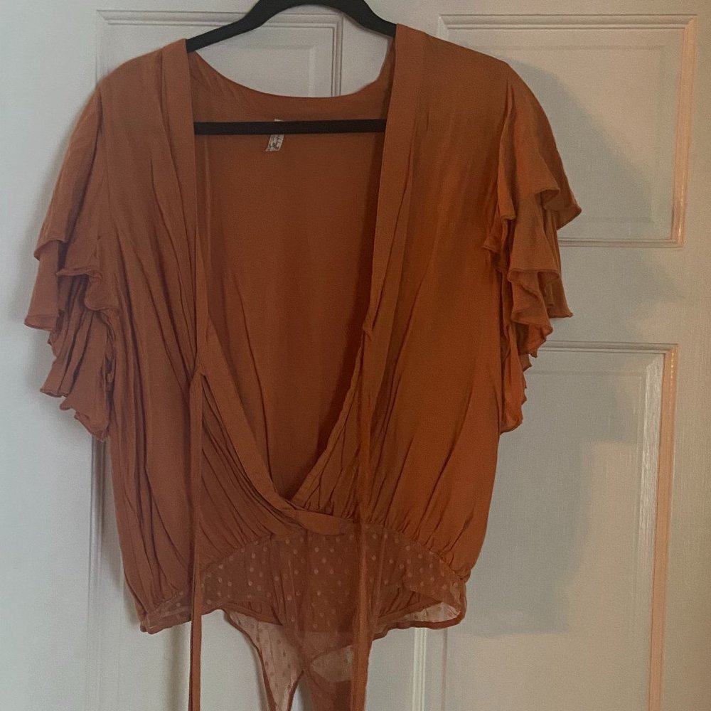 Free People Call Me Later Boho Blouse (Rust) Size L